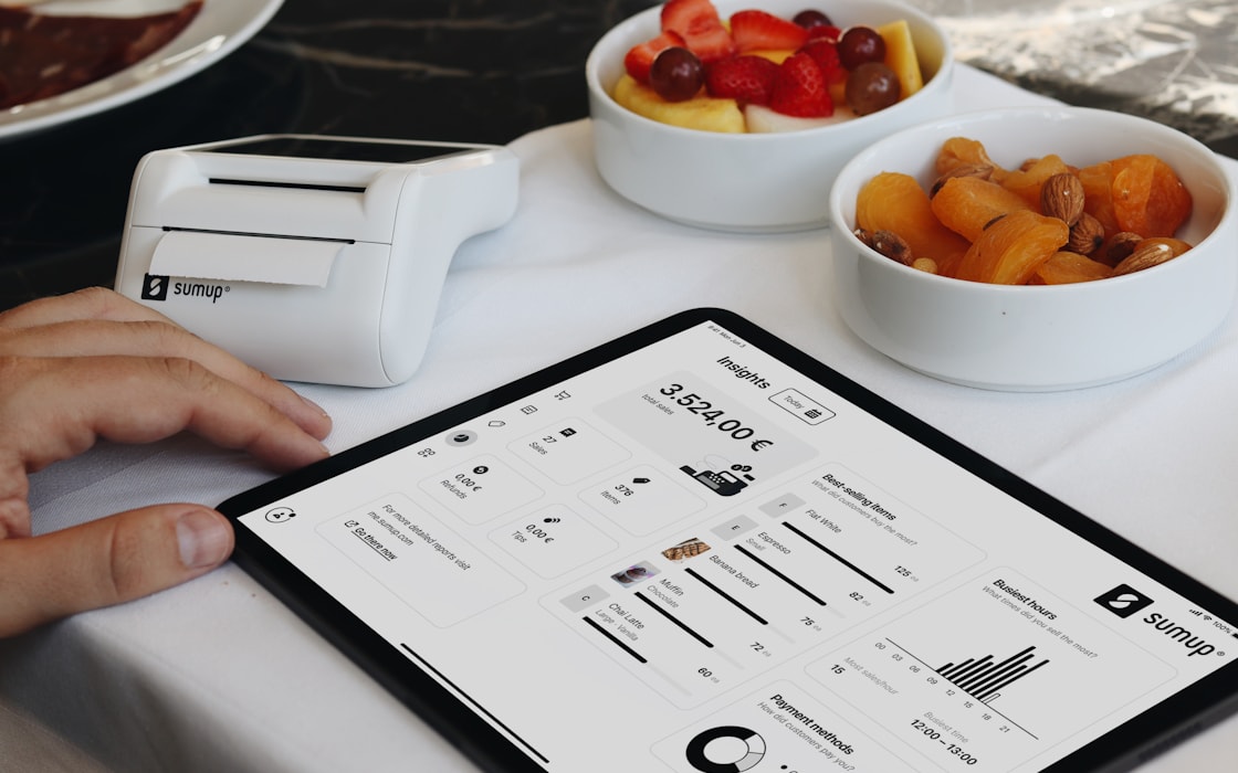 Restaurant point-of-sale dashboard on a tablet
